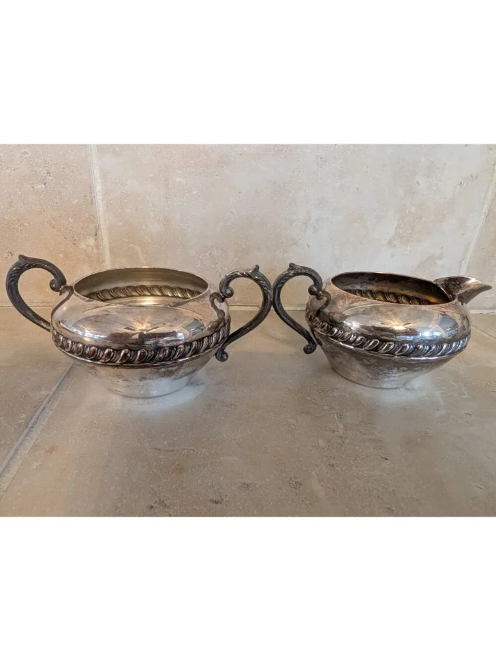 Vintage Silver-plated Cream and Sugar Bowl Set (no lid) Victorian Entertaining
